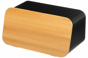 Хлебница 34x19x19 см с бамбуковой крышкой-доской, черная