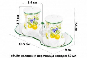 Набор для специй 2 пр. 'Лимоны' на подставке, 16,5x9x7,5 см, NEW BONE CHINA