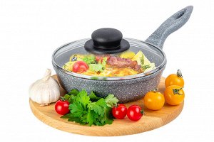Глубокая сковорода 18 см с крышкой ГАРМОНИЯ ВКУСА "Серый мрамор", нержавеющая сталь, размеры 33,5*19*10 см
