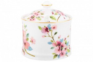 Сахарница 250 мл с ложкой "Яблоневый цвет на белом", NEW BONE CHINA