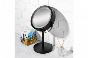 Зеркало двустороннее на подставке 20,5x13,5x33 см с 5-кратным зумом и светодиодной подсветкой, черное