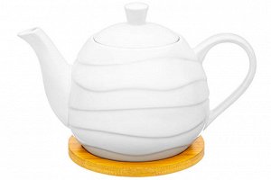 Чайник 900 мл "Айсберг волны" с деревянной подставкой (21,5*13,5*14,5 см)