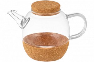 Чайник стеклянный Crystal Glass 800 мл с ситом и пробковой крышкой (19,5x12x13,5 см)