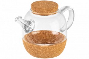 Чайник стеклянный Crystal Glass 800 мл с ситом и пробковой крышкой (19,5x12x13,5 см)