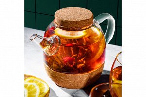 Чайник стеклянный Crystal Glass 800 мл с ситом и пробковой крышкой (19,5x12x13,5 см)