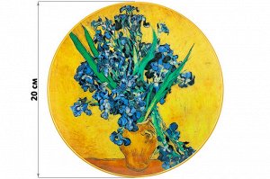 Тарелка декоративная "Ирисы в вазе" с золотой каймой, 20x20x2 см, круглая, с крючком и подставкой