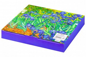 Декоративная тарелка "Ирисы" с золотой каймой, 20x20x2 см - комплект с крючком и подставкой