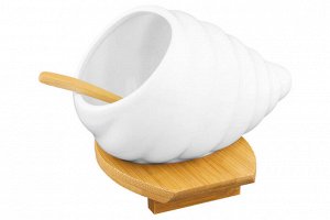 Банка для соли "Ракушка" с деревянной ложкой и подставкой, 260 мл, 15,5x12,5x12 см