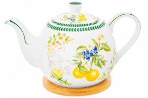 Чайник 1,1 л с подставкой из бамбука "Лимоны", NEW BONE CHINA