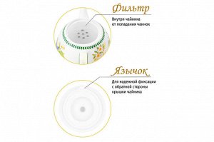 Чайник 1,1 л с подставкой из бамбука "Лимоны", NEW BONE CHINA