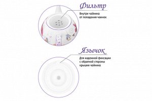 Чайник 1,1 л 'Лаванда' с бамбуковой подставкой, NEW BONE CHINA
