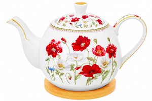 Чайник 1,1 л с подставкой из бамбука "Маки", NEW BONE CHINA