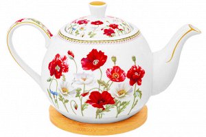 Чайник 1,1 л с подставкой из бамбука "Маки", NEW BONE CHINA