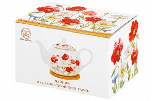 Чайник 1,1 л с подставкой из бамбука "Маки", NEW BONE CHINA