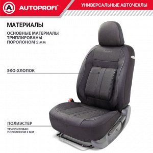 Авточехлы CUSHION COMFORT, материал эко-хлопок, 5 мм поролон,  новое лекало - 3D крой, большой поясничный упор, 15 предметов, валики для быстрой фиксации переднего ряда, 5 подголовников, 2 кармана, 4