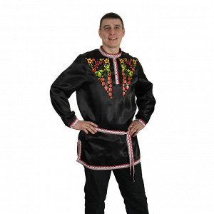 Рубаха русская мужская "Хохлома. Ягоды", атлас, р-р 56-58, цвет чёрный