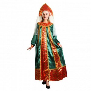 Русский народный костюм "Марья Искусница", платье, кокошник, р-р 48, рост 172 см, цвет малахит