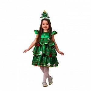 Карнавальный костюм «Ёлочка-Малышка», платье, ободок ёлочка, сатин, размер 32, рост 122 см