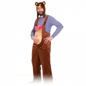 Карнавальный костюм «Медведь бурый», плюш, полукомбинезон, маска-шапочка, р. 48-50, рост 176 см