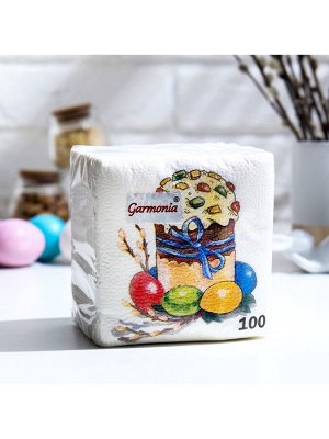 Пасхальные салфетки бумажные Гармония цвета «Пасхальный кулич», 1 слой, 24х24 см, 100 шт