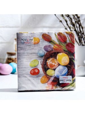 Пасхальные салфетки бумажные New Line Fresco «Яйца, Тюльпаны», 2 слоя, 33х33 см, 20 шт