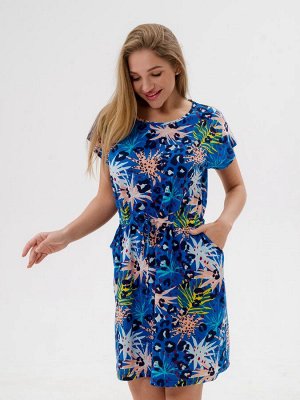 Платье женское домашнее из кулирки Лана салют синий