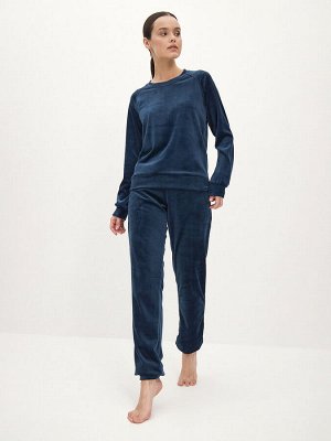 Костюм женский из свитшота и брюк из стрейч велюра Люкс индиго