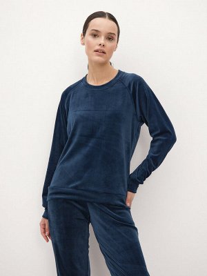 Костюм женский из свитшота и брюк из стрейч велюра Люкс индиго