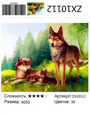 АМ45 ZX10112 "Волчья семья летом", 40х50 см