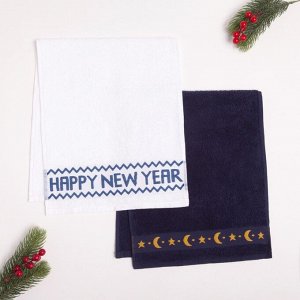 Набор махровых полотенец "Новый год на носу" 30х70 см - 2 шт, 100% хлопок, 370 гр/м2