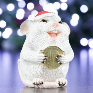 Фигура "Крыса с монетой "10 рублей" белый 7х7х9см