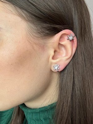 CRYSTAL SHIK Серьги каффы без прокола под серебро «Снежинки»