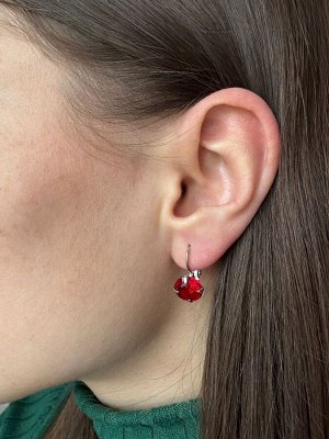 CRYSTAL SHIK Серьги с красным фианитом на французской застежке