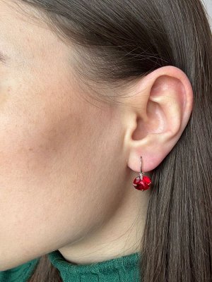 CRYSTAL SHIK Серьги с красным фианитом на французской застежке