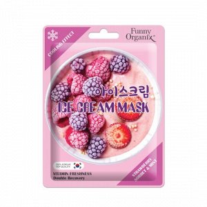 FunnyOrganix Охлажд. тканевая маска-мороженое для лица STRAWBERRY SORBET & MINT 'Морозная свежесть'