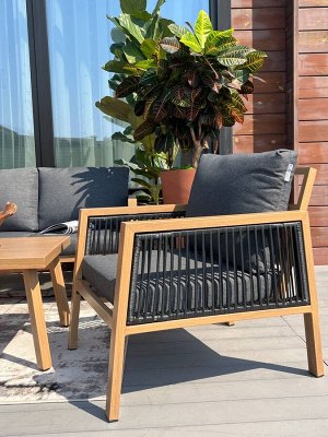 Кресло Patio-AL5S каркас алюминий под дерево / подушки графит