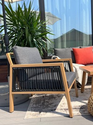 Кресло Patio-AL5S каркас алюминий под дерево / подушки графит
