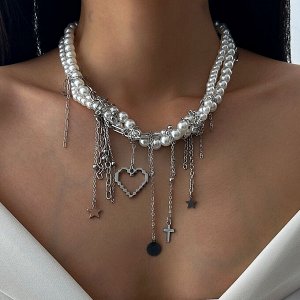 Чокер на шею, многослойный с жемчугом, колье с цепочками