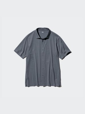 UNIQLO AIRism - хлопковая рубашка унисекс с коротким рукавом - 60 LIGHTBLUE