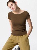 UNIQLO AIRism - хлопковая футболка с чашечками и полуоткрытой спиной - 36 BROWN