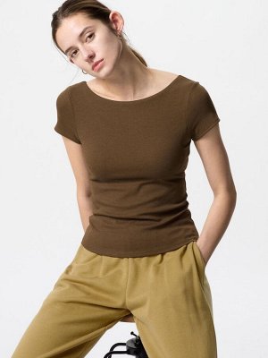 UNIQLO AIRism - хлопковая футболка с чашечками и полуоткрытой спиной - 36 BROWN