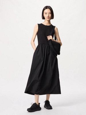 UNIQLO - комбинированное платье без рукавов увеличенной длины - 09 BLACK