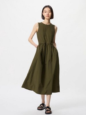 UNIQLO - комбинированное платье без рукавов увеличенной длины - 36 BROWN