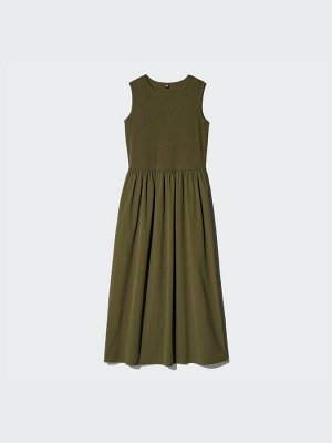 UNIQLO - комбинированное платье без рукавов увеличенной длины - 36 BROWN