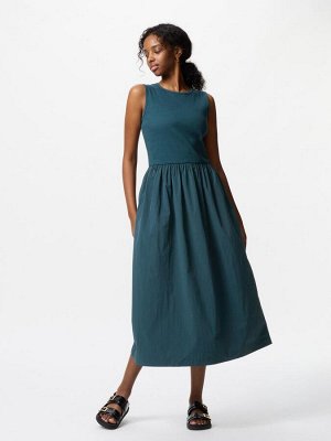 UNIQLO - комбинированное платье без рукавов увеличенной длины - 58 DARKGREEN