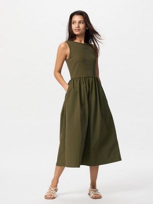UNIQLO - комбинированное платье без рукавов укороченной длины - 36 BROWN