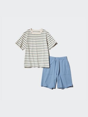 UNIQLO AIRism - домашний комплект унисекс в полоску - 68 BLUE