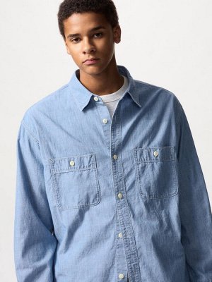 UNIQLO - рубашка из шамбре с длинными рукавами - 61 BLUE