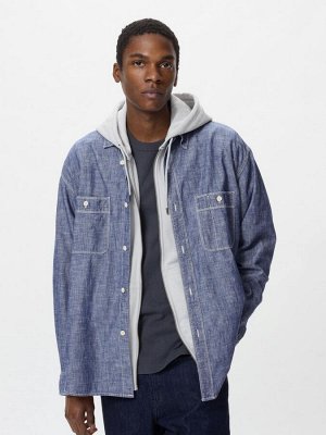 UNIQLO - рубашка из шамбре с длинными рукавами - 67 BLUE
