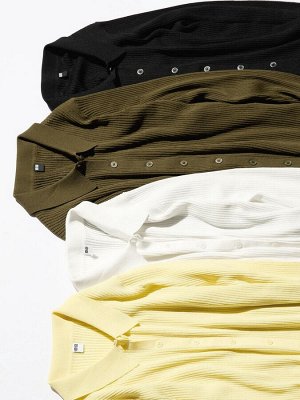 UNIQLO - женский кардиган-поло в рубчик - 57 OLIVE
